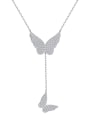 thumb 925 Sterling Silver Cubic Zirconia Butterfly Tassel Dainty Lariat Necklace 0