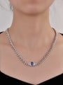 thumb 925 Sterling Silver High Carbon Diamond Blue Geometric Trend Link Necklace 1