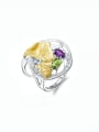 thumb 925 Sterling Silver Natural Color Treasure Topaz Flower Luxury Band Ring 0
