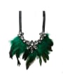 thumb Glass Stone Feather Hand-Woven  Statement Bib Necklace 0