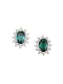 thumb 925 Sterling Silver Cubic Zirconia Green Oval Vintage Stud Earring 0