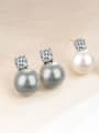 thumb 925 Sterling Silver Imitation Pearl Geometric Dainty Drop Earring 2