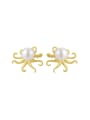 thumb 925 Sterling Silver Exaggerated personality creative pearl octopus Artisan Stud Earring 0