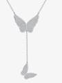 thumb 925 Sterling Silver Cubic Zirconia Butterfly Tassel Dainty Lariat Necklace 3