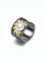 thumb 925 Sterling Silver Imitation Pearl Geometric Artisan Band Ring 1