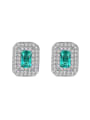 thumb 925 Sterling Silver Cubic Zirconia Green Rectangle Dainty Stud Earring 0