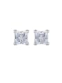 thumb 925 Sterling Silver High Carbon Diamond Square Dainty Stud Earring 0