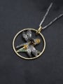 thumb 925 Sterling Silver Natural Topaz Dragonfly Artisan Round Pendant Necklace 1