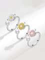thumb 925 Sterling Silver Enamel Imitation Pearl Flower Cute  Can Be Rotated Band Ring 3