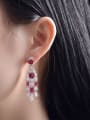 thumb 925 Sterling Silver High Carbon Diamond Tanzanian Ruby Pagoda Luxury Drop Earring 2