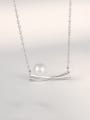 thumb 925 Sterling Silver Imitation Pearl Geometric Intersection Minimalist Necklace 1