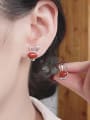 thumb 925 Sterling Silver Carnelian Rabbit Vintage Stud Earring 2