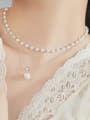thumb 925 Sterling Silver Imitation Pearl Geometric Vintage Multi Strand Necklace 1
