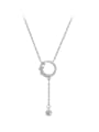 thumb 925 Sterling Silver Cubic Zirconia Geometric Dainty Lariat Necklace 0