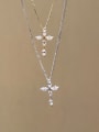 thumb 925 Sterling Silver Cubic Zirconia Cross Dainty Necklace 1