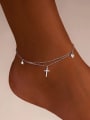 thumb 925 Sterling Silver Double Layer Chain Minimalist  Cross Pendant Anklet 1
