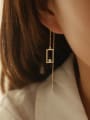 thumb 925 Sterling Silver Imitation Pearl White Rectangle Dainty Threader Earring 1