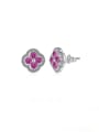 thumb 925 Sterling Silver Cubic Zirconia Clover Dainty Cluster Earring 0