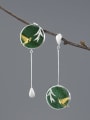 thumb 925 Sterling Silver National Tide Retro Natural Stone Asymmetric Clouds Water Drops Birds Drop Earring 0