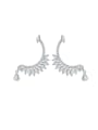 thumb 925 Sterling Silver Cubic Zirconia Feather Dainty Stud Earring 0