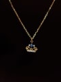 thumb 925 Sterling Silver Cubic Zirconia Blue Crown Dainty Necklace 0
