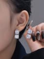 thumb 925 Sterling Silver High Carbon Diamond Square Luxury Cluster Earring 2