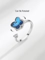 thumb 925 Sterling Silver Glass Stone Butterfly Cute  Can Be Rotated Band Ring 2
