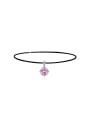 thumb 925 Sterling Silver High Carbon Diamond Artificial Leather Round Dainty Choker Necklace 0