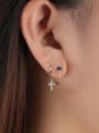 thumb 925 Sterling Silver Cubic Zirconia Cross Minimalist Huggie Earring 1