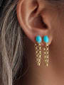 thumb 925 Sterling Silver Turquoise Geometric Tassel  Vintage Threader Earring 1