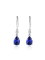 thumb 925 Sterling Silver High Carbon Diamond Blue Water Drop Dainty Hook Earring 0