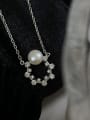 thumb 925 Sterling Silver Imitation Pearl Flower Dainty Necklace 0