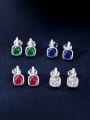 thumb 925 Sterling Silver Cubic Zirconia Square Luxury Stud Earring 0