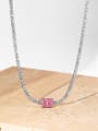 thumb 925 Sterling Silver Cubic Zirconia Pink Geometric Dainty Necklace 2