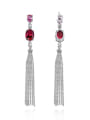 thumb 925 Sterling Silver High Carbon Diamond Red Tassel Luxury Earring 0