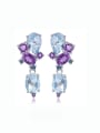 thumb 925 Sterling Silver Natural  Topaz Water Drop Luxury Cluster Earring 0