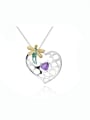 thumb 925 Sterling Silver Amethyst Dragonfly Heart Artisan Necklace 0