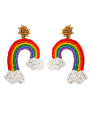 thumb Alloy Bead Multi Color Non-woven fabric Rainbow Bohemia Hand-Woven Drop Earring 0