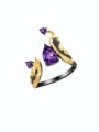 thumb 925 Sterling Silver Amethyst Water Drop Vintage Band Ring 0