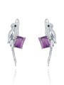 thumb 925 Sterling Silver Natural Stone Bird Classic Stud Earring 0