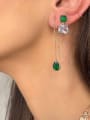 thumb 925 Sterling Silver Cubic Zirconia Green Water Drop Dainty Threader Earring 1