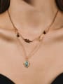 thumb Titanium Steel  Vintage Wheat Ear Green Stone Double Layer Gold  Necklace 1