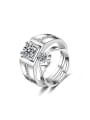 thumb 925 Sterling Silver Cubic Zirconia Geometric Dainty Couple Ring 3