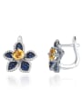 thumb 925 Sterling Silver Natural Stone Flower Vintage Stud Earring 0