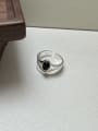 thumb 925 Sterling Silver Obsidian Geometric Vintage Band Ring 0