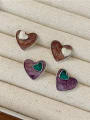 thumb 925 Sterling Silver Cubic Zirconia Enamel Heart Vintage Stud Earring 0