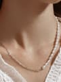 thumb 925 Sterling Silver Freshwater Pearl Geometric Trend Asymmetrical Chain Necklace 1