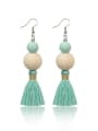 thumb Alloy Wooden beads  Cotton Rope  Tassel Bohemia Hand-Woven Drop Earring 0