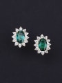 thumb 925 Sterling Silver Cubic Zirconia Green Oval Vintage Stud Earring 1