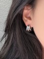 thumb 925 Sterling Silver Geometric Minimalist  Semicircle Three Layers Earring 1